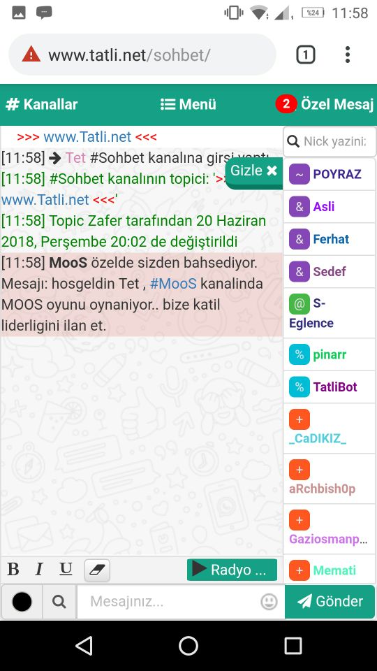 mobil yeni sohbet